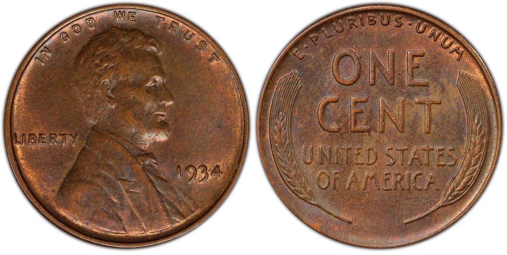 1934 Wheat Penny DDO FS-101 comparison: normal obverse vs doubled die showing doubling on date and LIBERTY
